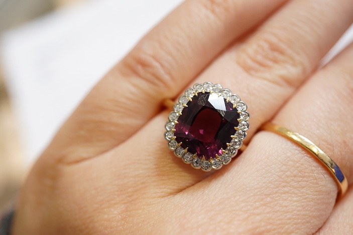 An attractive spinel and diamond ring